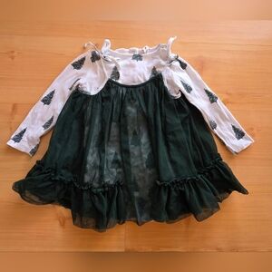 Kate Quinn Green and White Cotton Tree Print With Tulle Overlay 2T